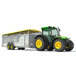 3D Tractor with Cattle Animal Transporter Trailer model