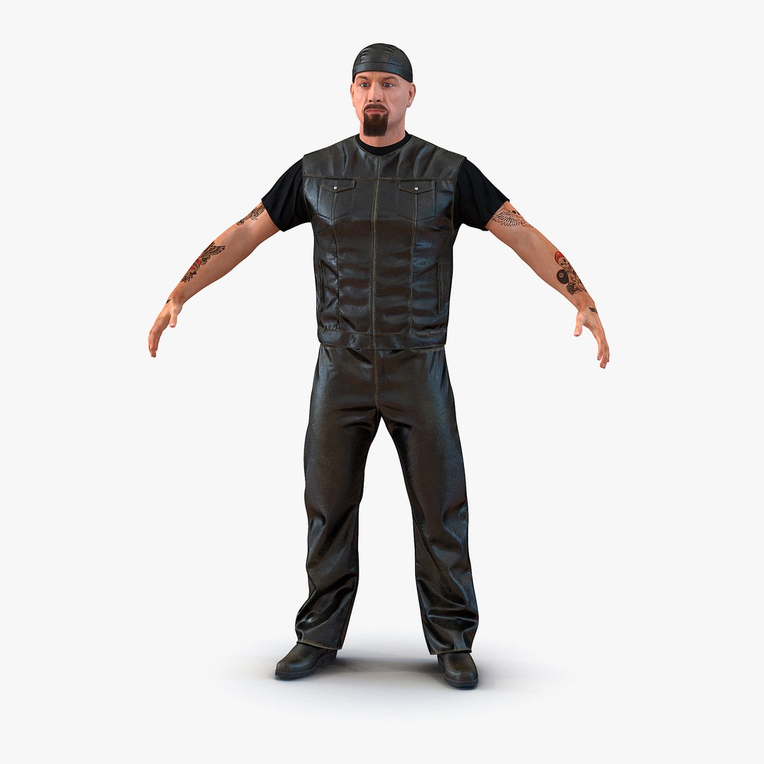 Biker Man Generic with Fur 3D Model 3D model preview