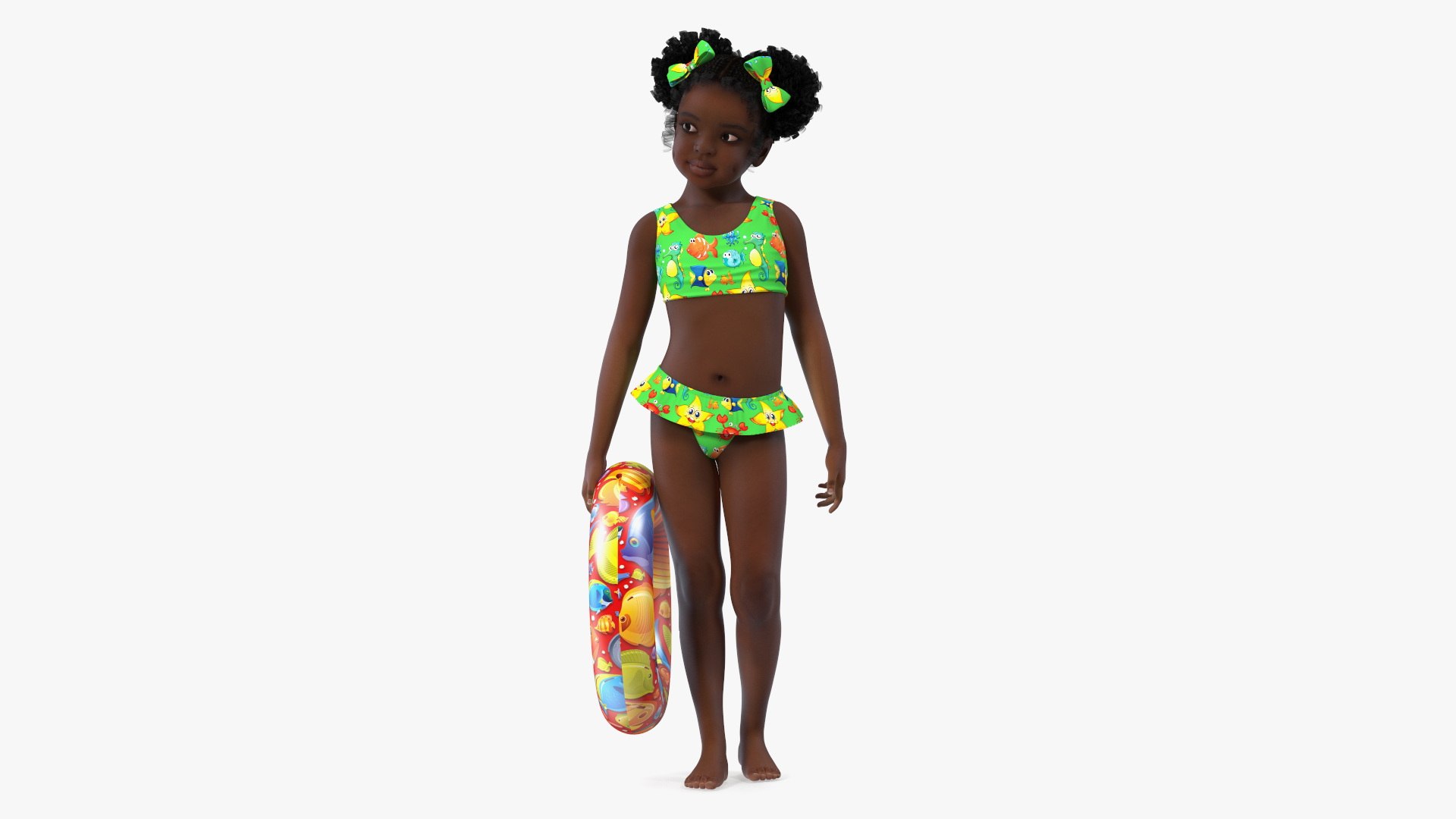 Black Girl Child Swimsuit Inflatable Circle Rigged 3D model preview