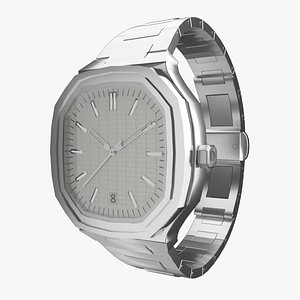 Steel Watch 3D Model  Realistic Wristwatch with Metal Strap 3D model