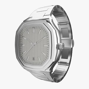 Steel Watch 3D Model  Realistic Wristwatch with Metal Strap