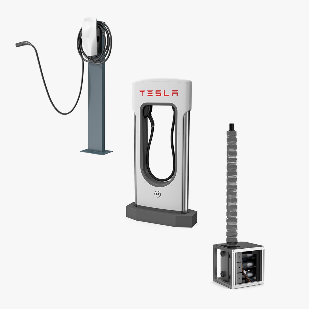 Tesla Charging Stations Collection 3D model preview