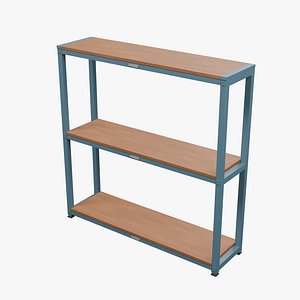 3D model Wood and Steel Retail Shelving - 3 Shelves - 1680 x 450 x 1700 mm
