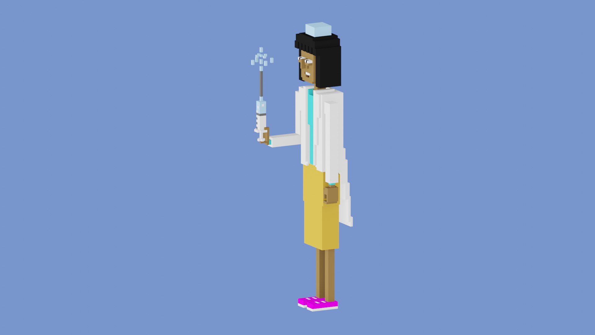8 Bit Low Poly Female Doctor Cartoon Character With A Syringe 3D Model ...