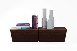 Shelf with books and vases 3D