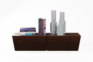 Shelf with books and vases