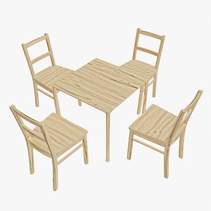 Light Wood Square Dining Table Set 3D Model