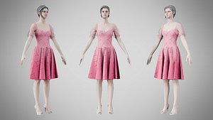 Dress 09 Tickle Me Pink With Design 3D model
