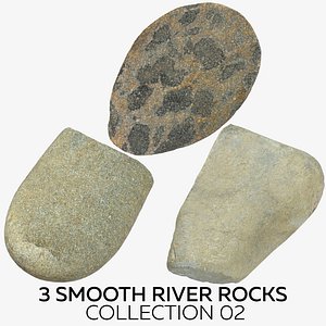 3 smooth river rocks 3D