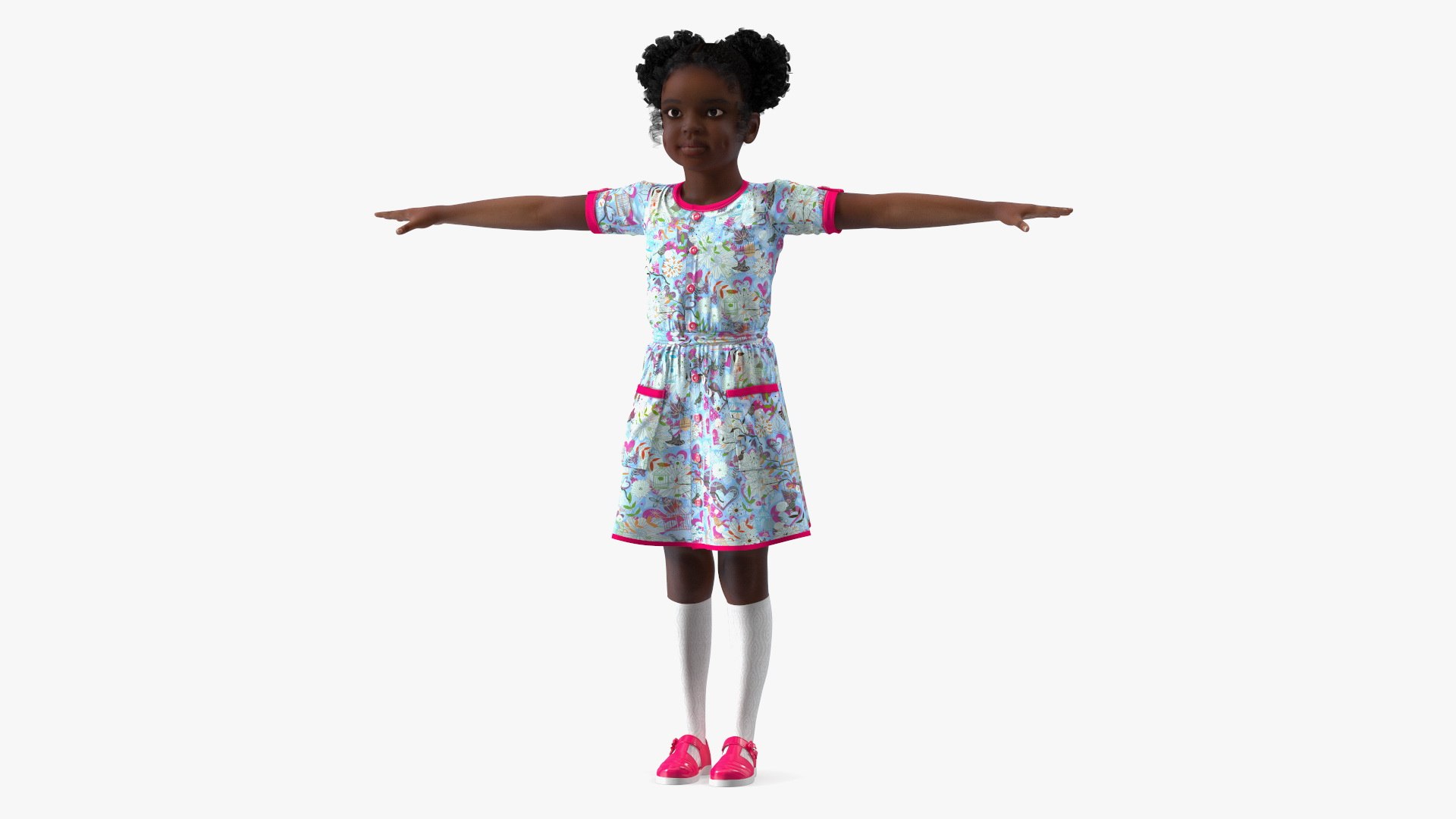 Casual Style Black Girl Child T-Pose 3D model preview