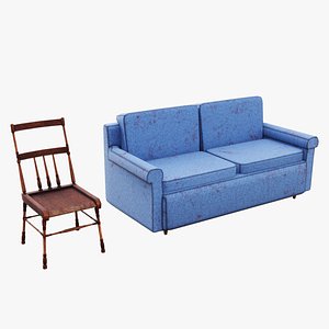 Old Sofa and Wooden Chair