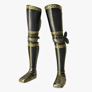 Medieval Knight Black Gold Greaves