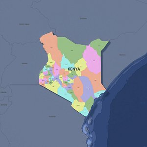 Kenya Admin 1 3D Map - Mercator