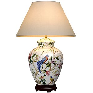 Floral Desk Painted Flowers Birds Ceramic Nightstand Table lamp 3D model 3D