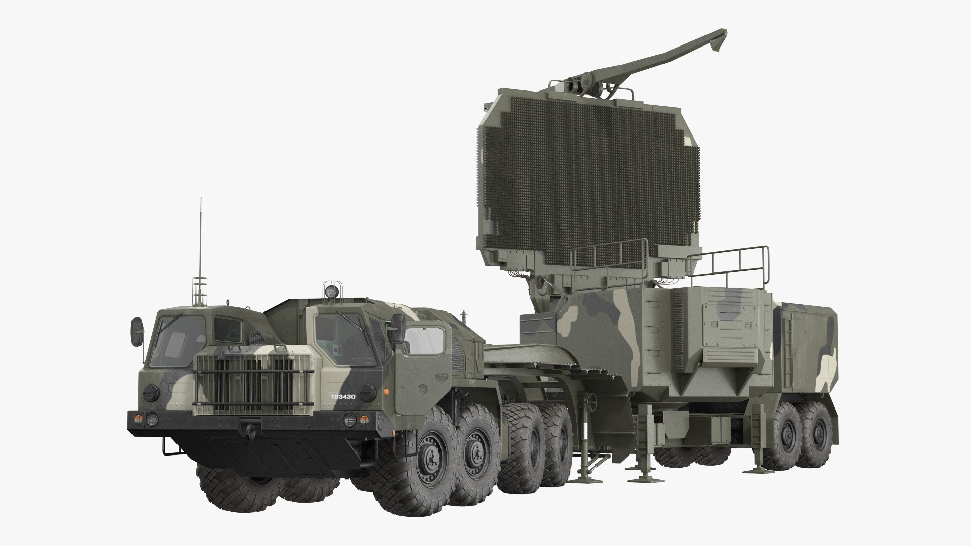 MAZ 74106 with 64N6 Big Bird Radar Camouflage Rigged 3D model preview