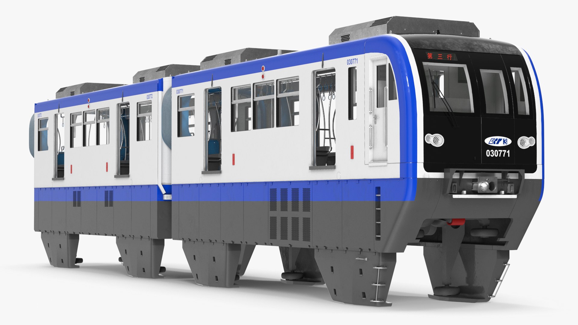 Chongqing Monorail Train Head and Passenger Cars Rigged 3D model preview