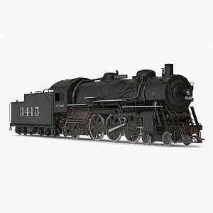 Vintage Steam Locomotive ATSF 3415 Rigged for Cinema 4D