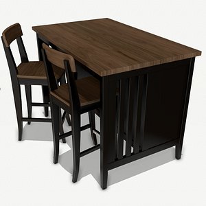 Wood Top Black Kitchen Island With Black High Chairs
