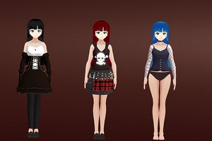 anime goth girls character pack 3D