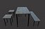 Chaises de table et banc en métal rouillé