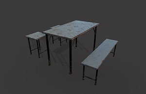 rusty metal table chairs 3D model