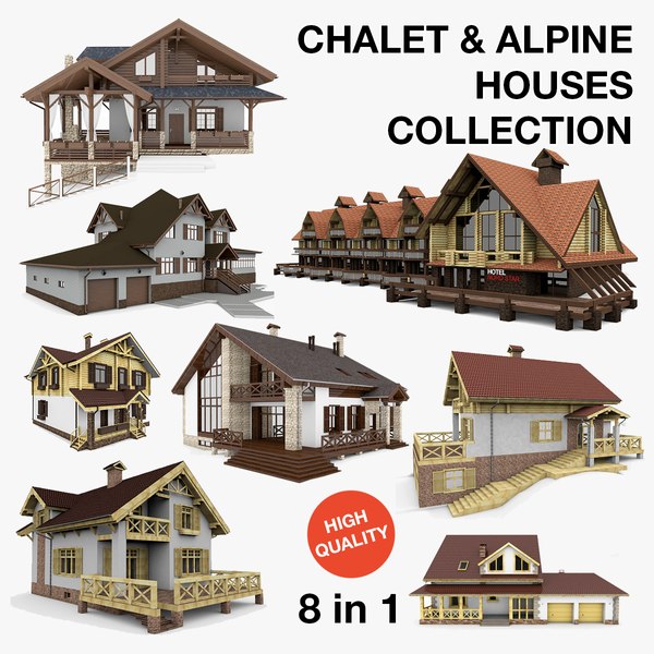 3d model alpine chalet houses