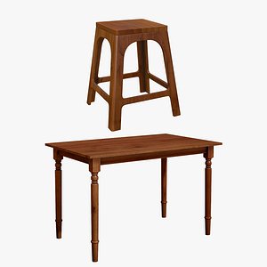 Wooden Dining Table With Stool Chair