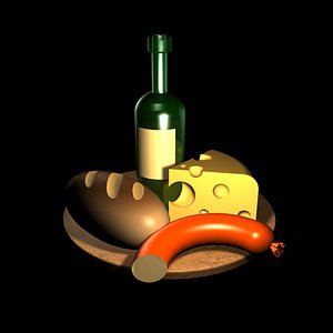 3d c4d artistic wine cheese bread