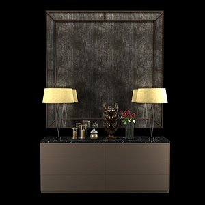 3D model cabinet table lamps red roses