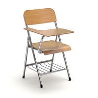 Wooden student chair with desk and armrest