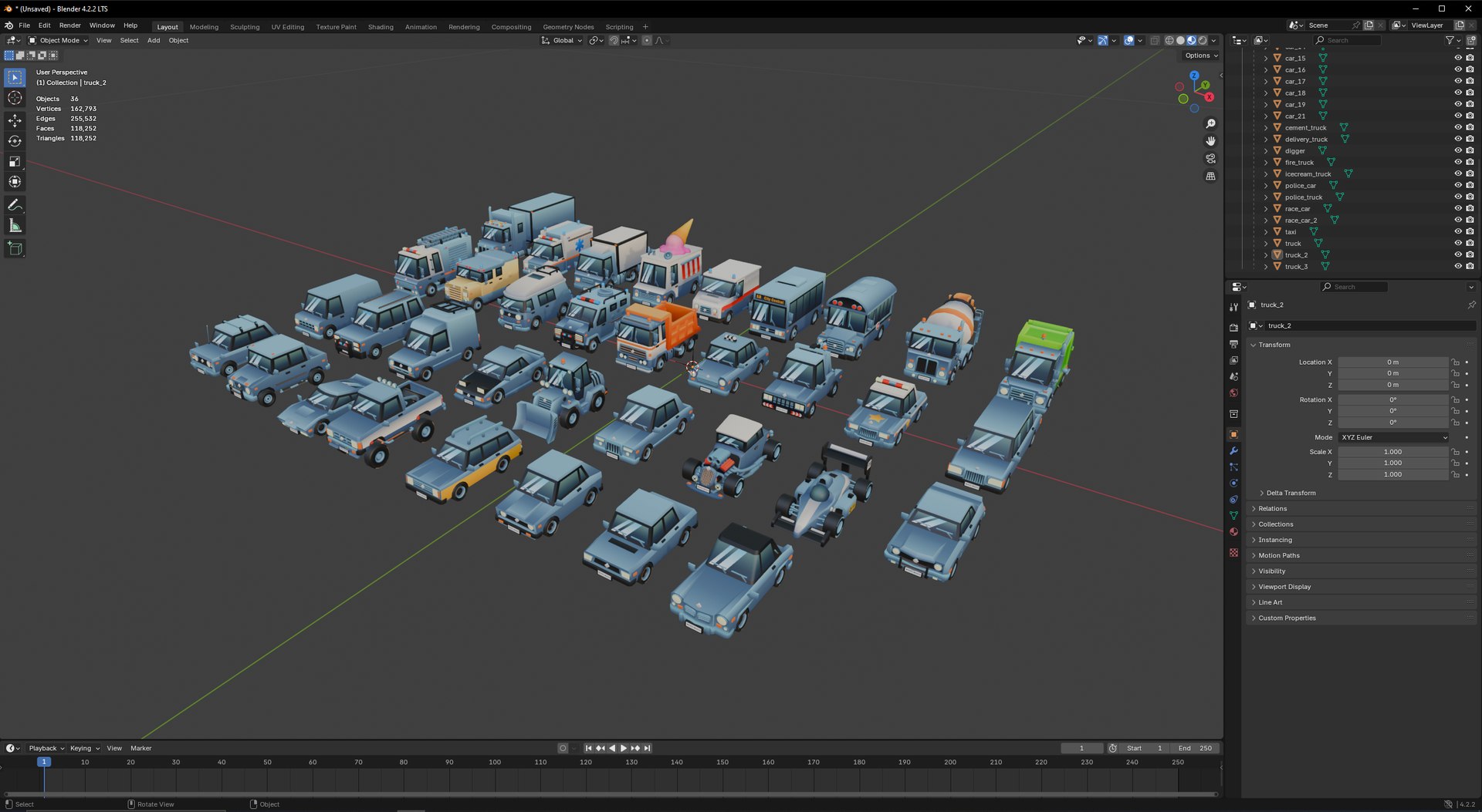 Low Poly Cartoon Vehicle Car Pack Set Collection Stylised Cars 3D