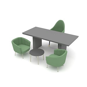 3D The classic office desk and chair Low-poly model