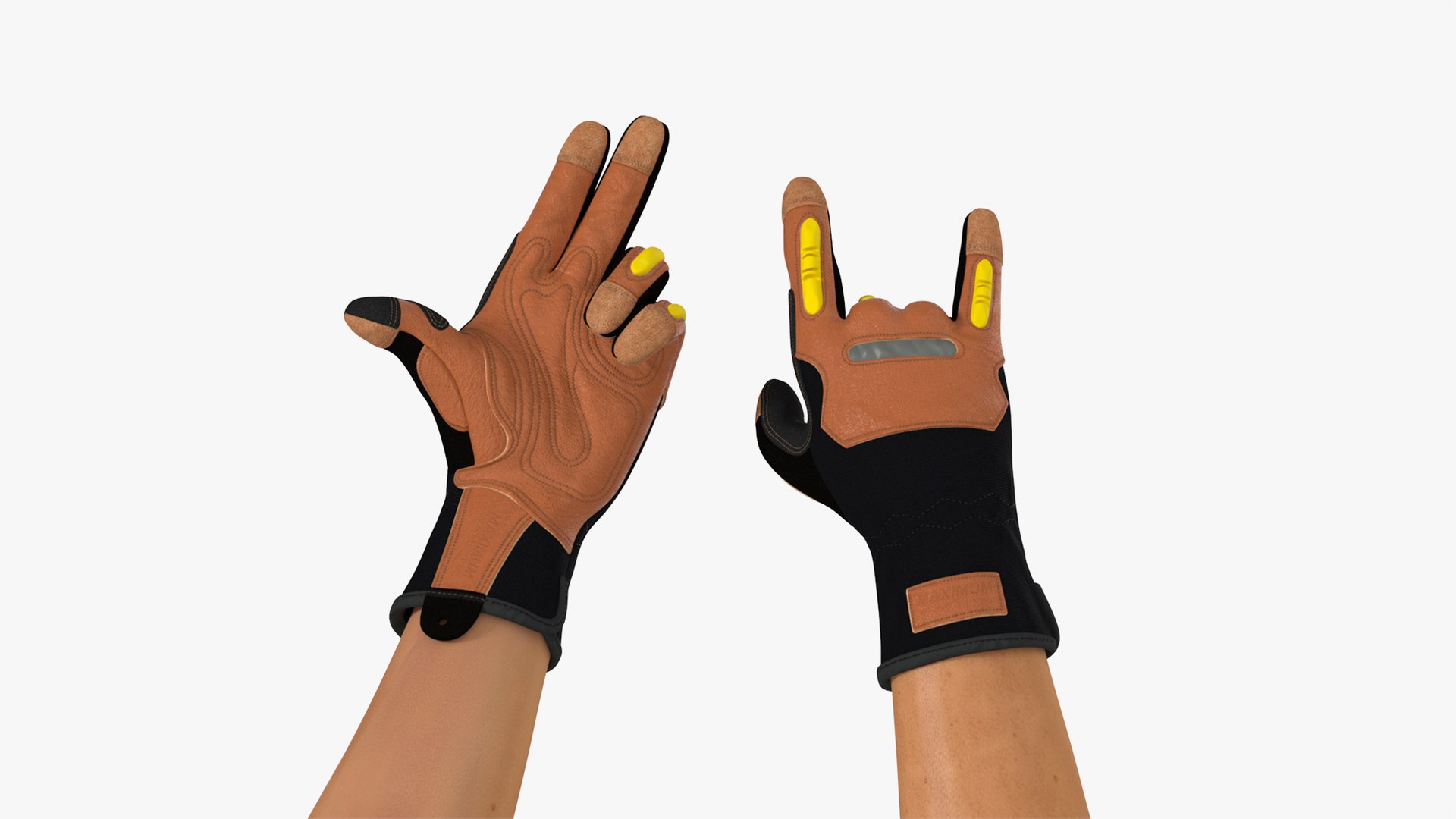 Hands in Safety Leather Neoprene Gloves Rigged for Cinema 4D 3D model preview