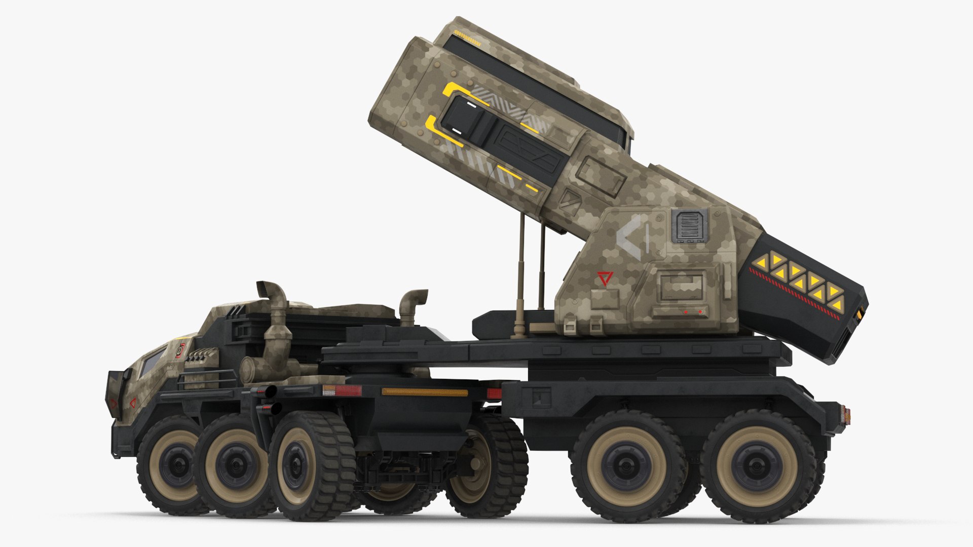 Futuristic Military Rocket Launcher Truck Rigged for Cinema 4D 3D model preview