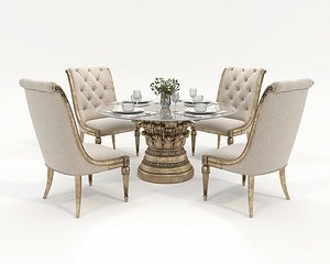 European style Dining Table and Chairs 17 3D model