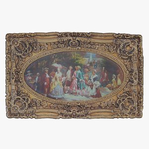 3D model 3D Scan Old Painting with classic gold frame 3