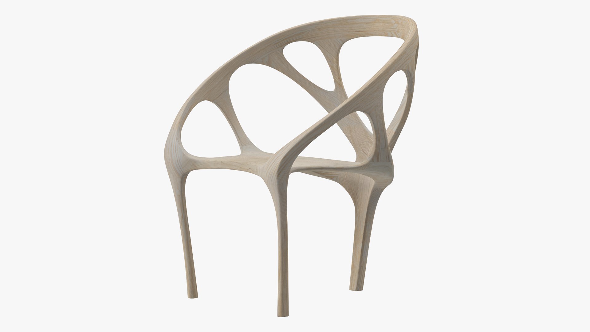 Three Legs Modern Chair Light Wood 3D model preview