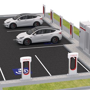 Tesla Supercharger Station with Y 2023 model