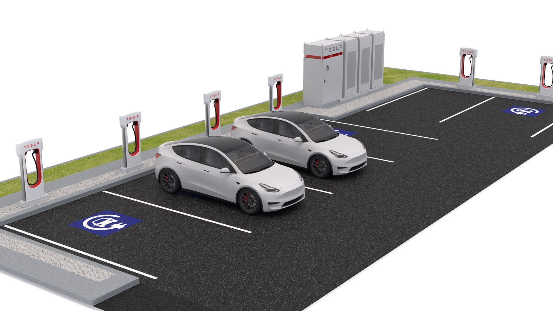 Tesla Supercharger Station with Y 2023 model https://p.turbosquid.com/ts-thumb/JU/QkL8gD/kj/teslastationwithy2/png/1710883914/1920x1080/fit_q87/68d6d1bb5d211ea40623115c10aef959632b383a/teslastationwithy2.jpg