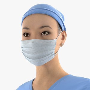 3D asian female surgeon rigged