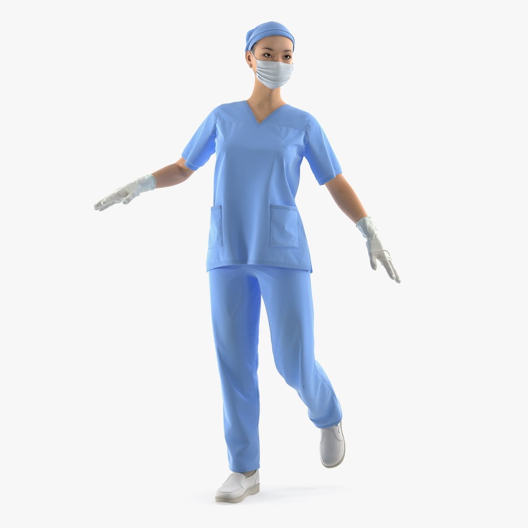 Asian Female Surgeon Rigged for Cinema 4D 3D model preview