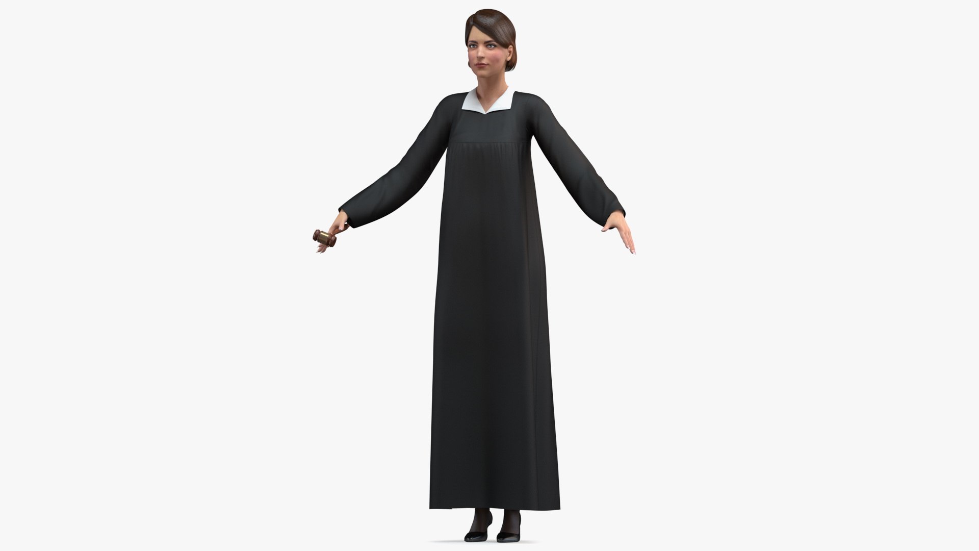 Female Judge with Gavel T Pose 3D model preview
