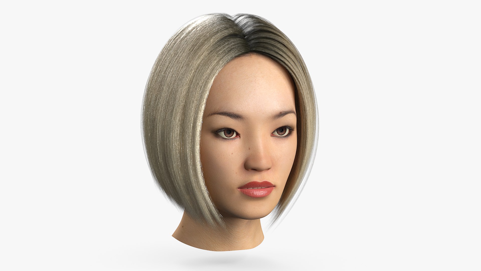 Blond Asian Woman Head 3D model for industrial visualization, technical presentation, simulation, product rendering, and animation