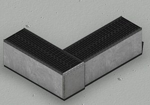 3D model V300 Drain Channel Corner 90 Degree with End Cap 3D Model Concrete with Metal Grate
