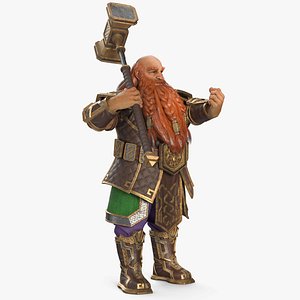 3D Dwarf Warrior with Hammer Rigged for Cinema 4D