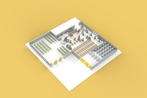 EQUIPMENT LAYOUT WORKSHOP LINE FACTORY INDUSTRIAL FLOOR PLAN 3D