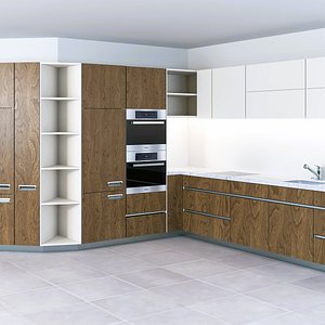Open modern kitchen following the wall
