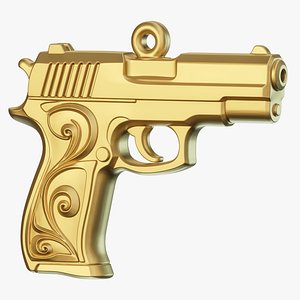Golden Ornate Pistol Pendant 3D