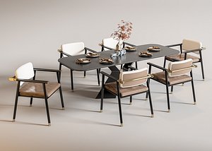 New Chinese Style Dining Set Dining Table and Chairs 3D
