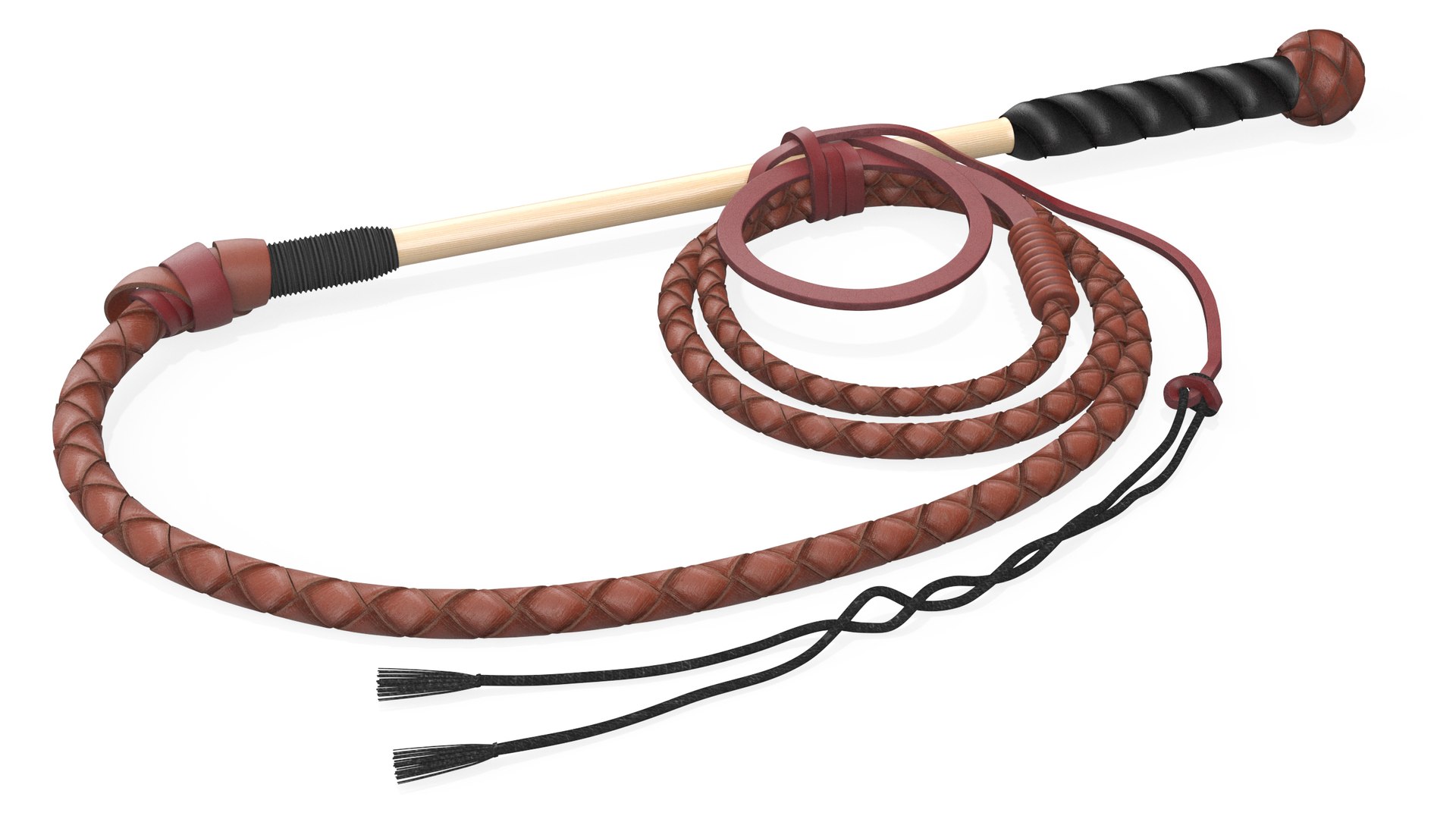 Leather Bullwhip Braided Brown 3D model preview